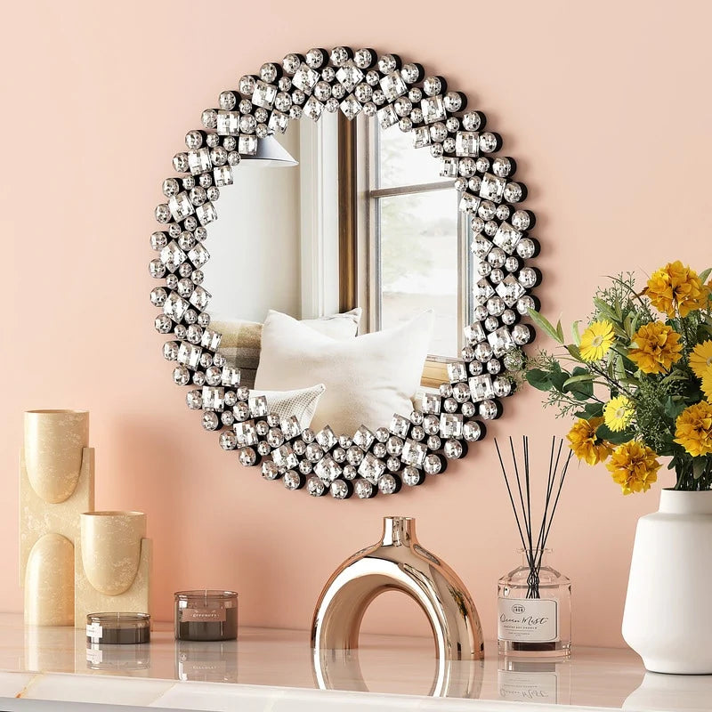 Crystal Accent Round Wall Mirror
