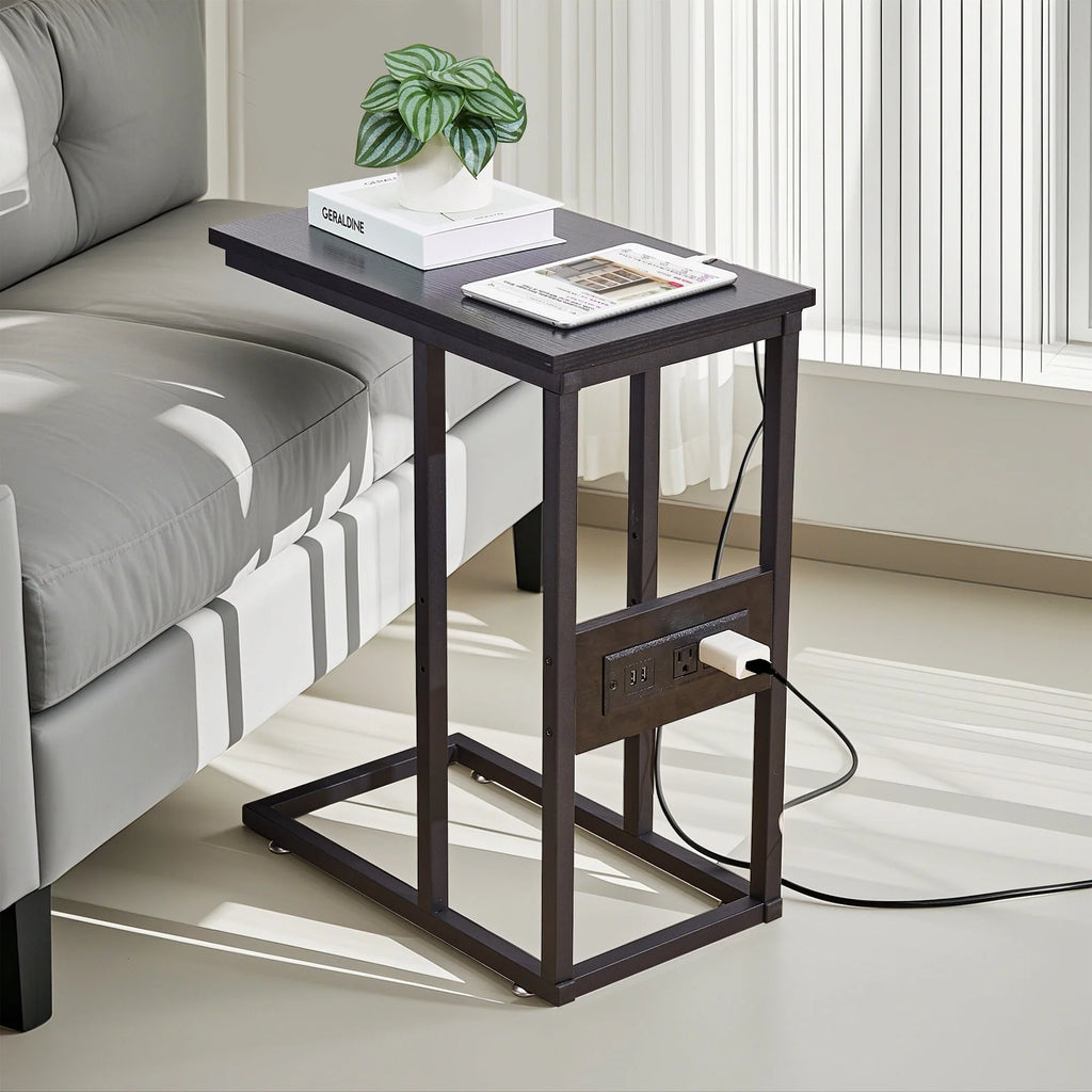 Javlergo Set of 2 C-Shaped Sofa Side Table, Small End Table for Living Room, Narrow Bedside/TV Tray Table