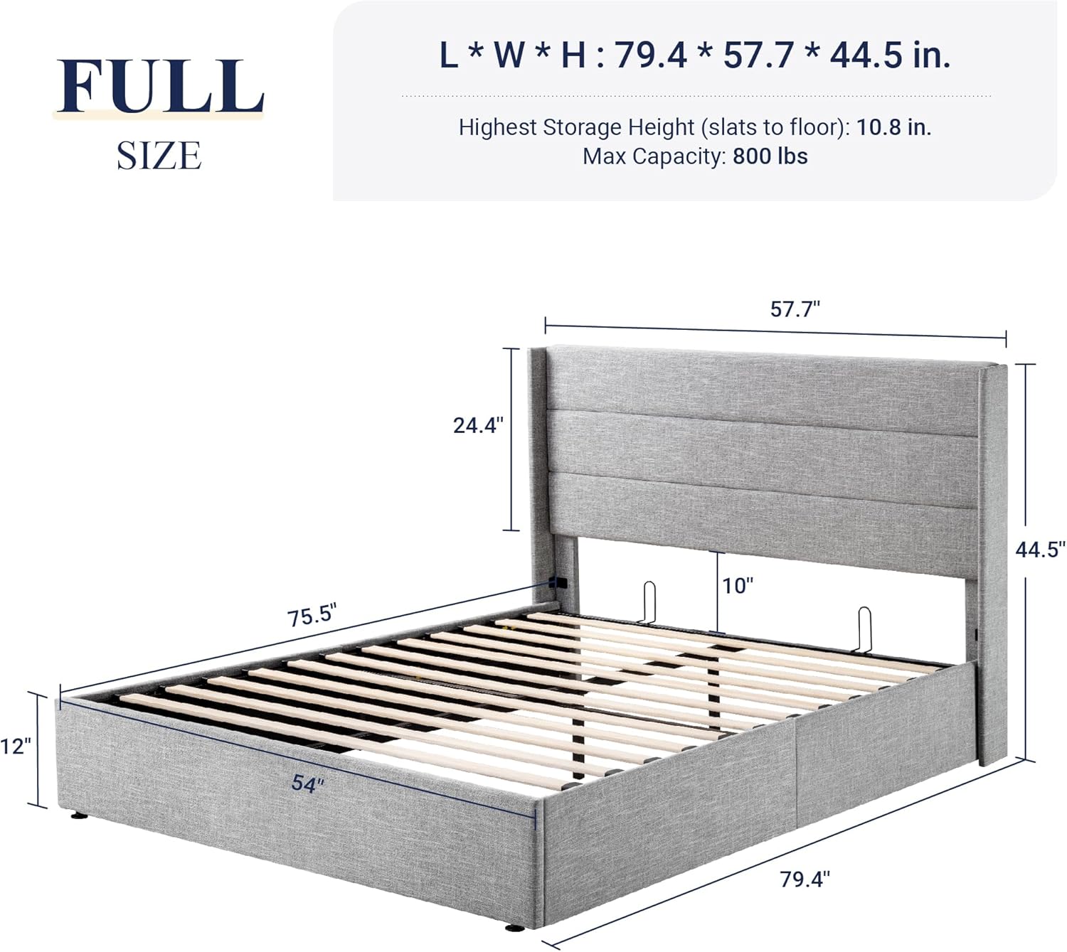 ALLEWIE Queen Size Lift Up Storage Bed with Wingback Headboard