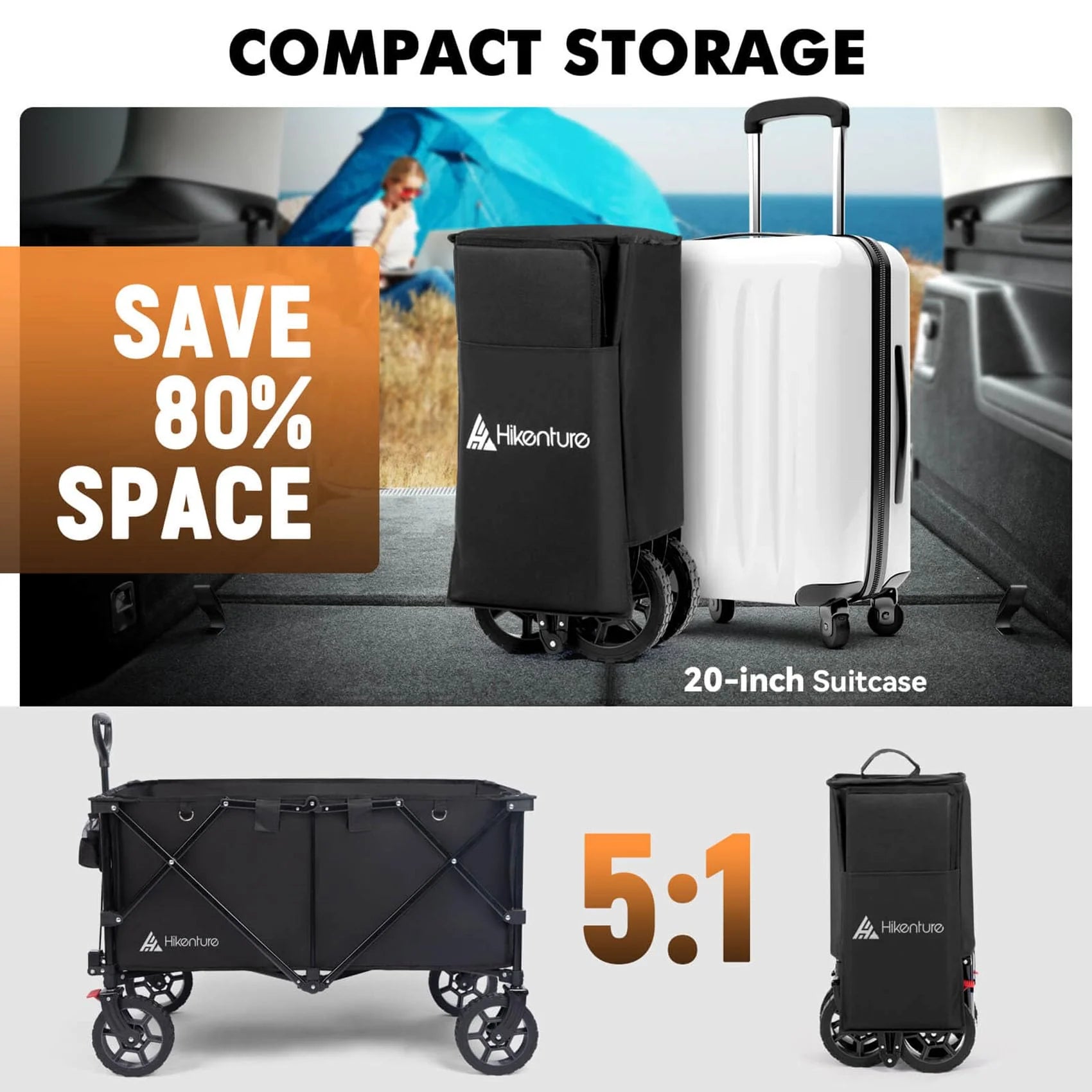HIKENTURE Collapsible Wagon - 330LBS All-Terrain Beach Cart
