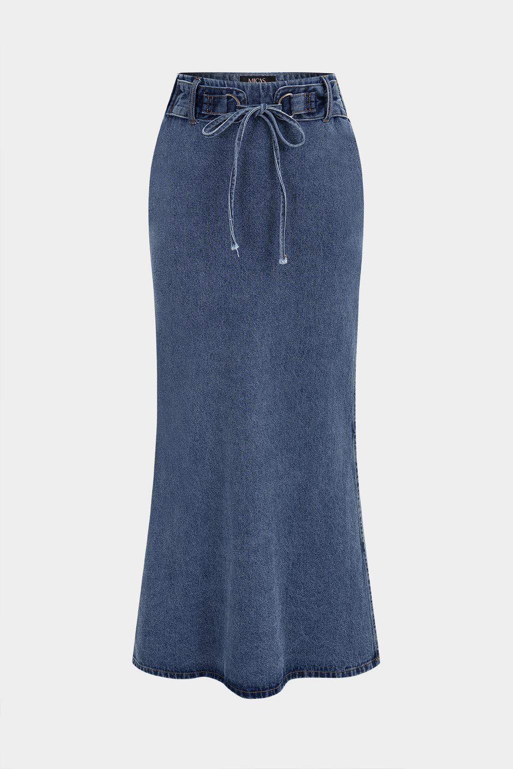 Denim Belted High Slit Skirt