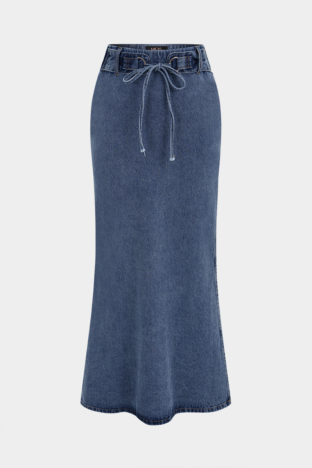 Denim Belted High Slit Skirt