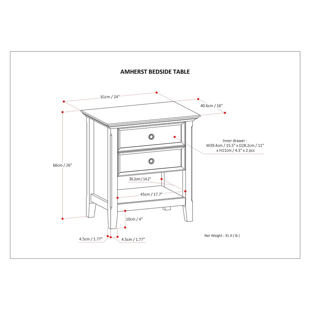 WYNDENHALL Halifax SOLID WOOD 24 inch Wide Bedside Nightstand Table