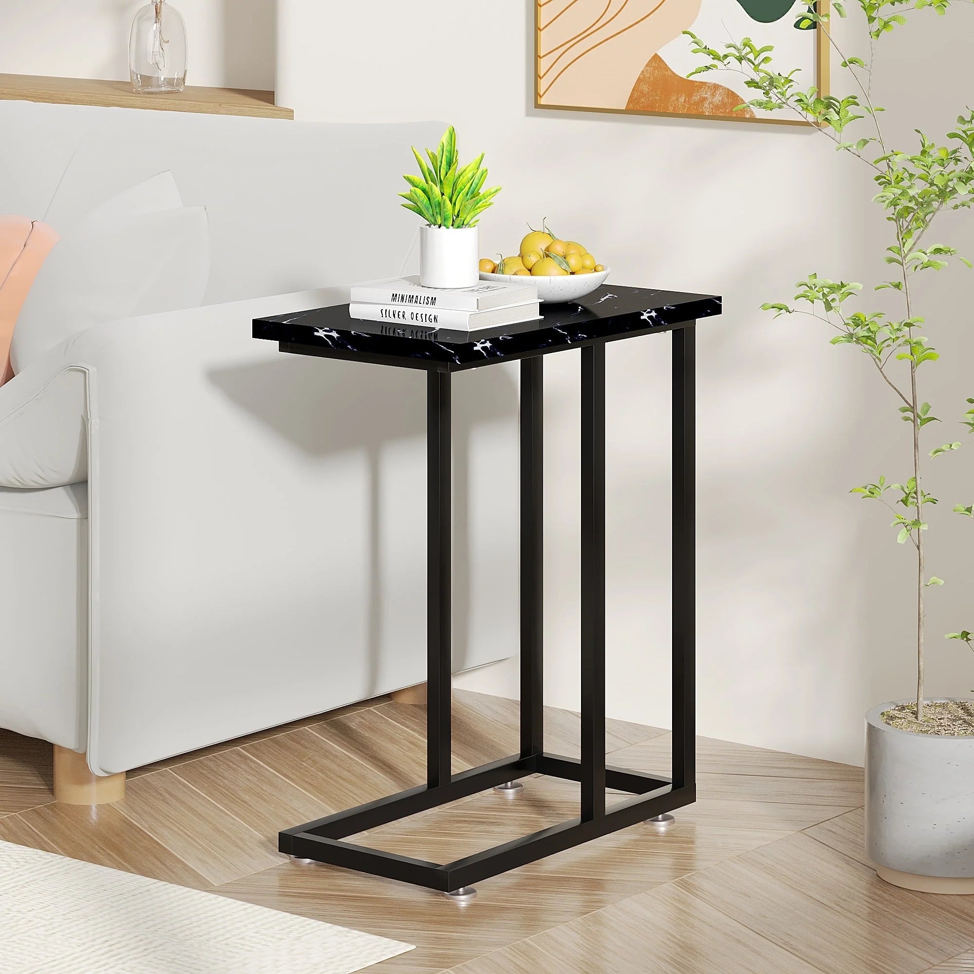 Javlergo Set of 2 C-Shaped Sofa Side Table, Small End Table for Living Room, Narrow Bedside/TV Tray Table