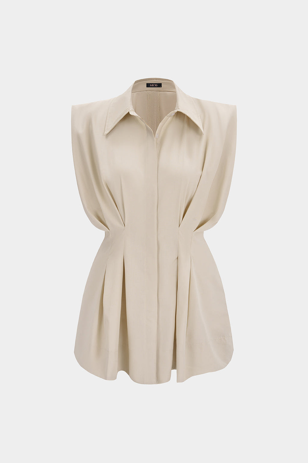 Solid Lapel Ruched Shirt