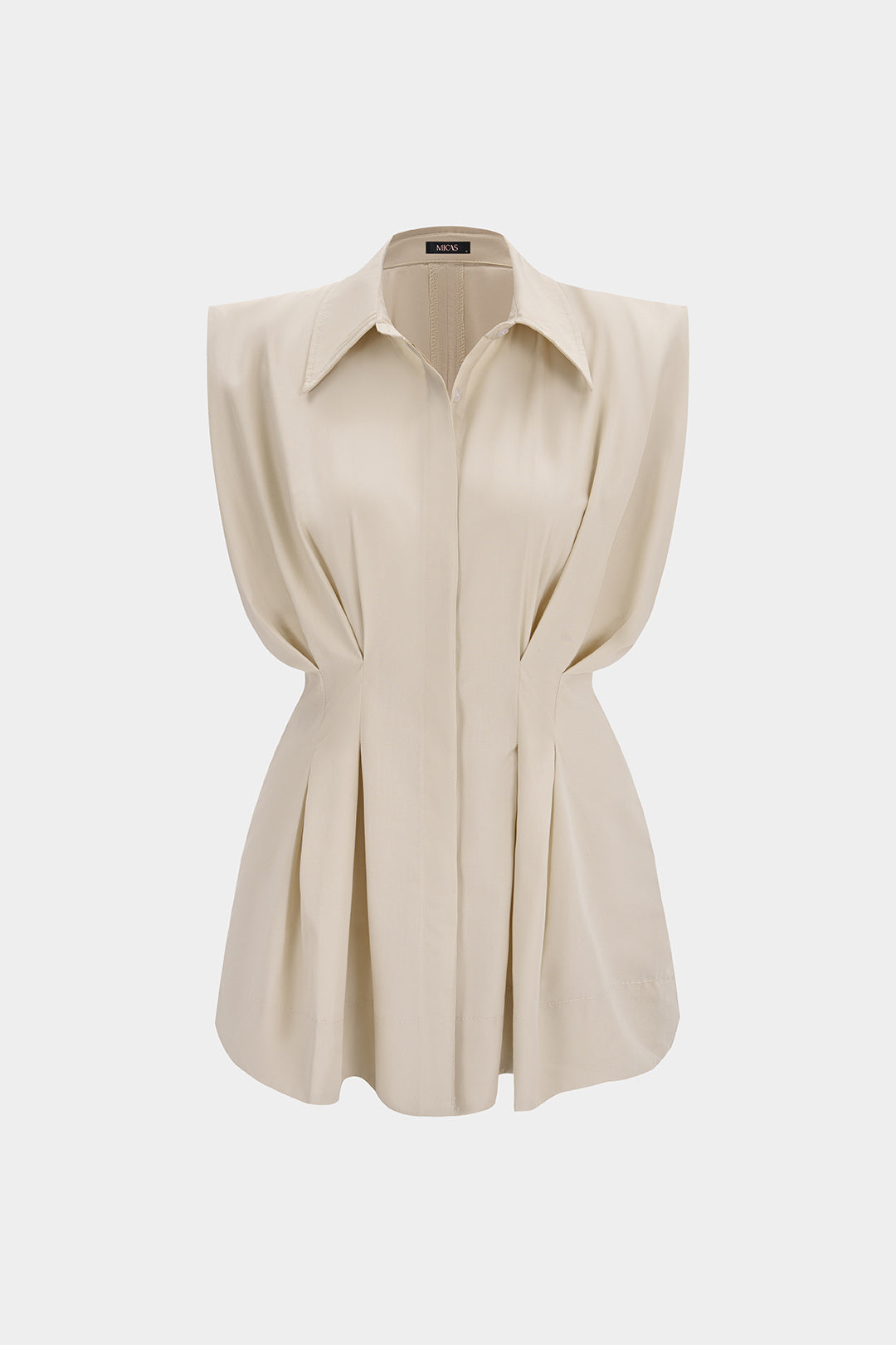 Solid Lapel Ruched Shirt