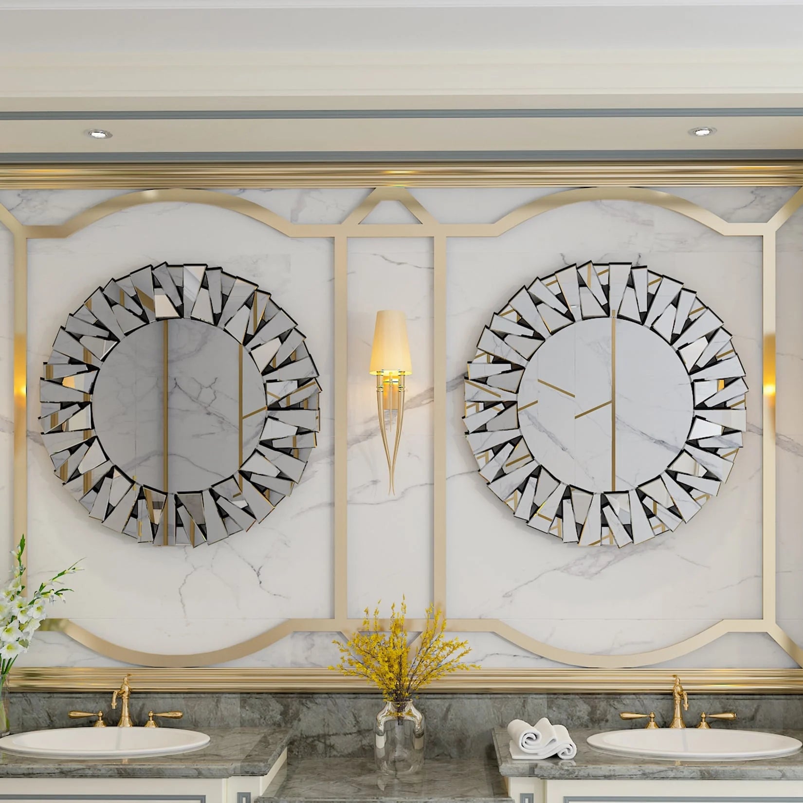 Large Round Decorative Mirrors Wall Mirror Art Glass Accent Mirrors - 32in.Wx32in.H
