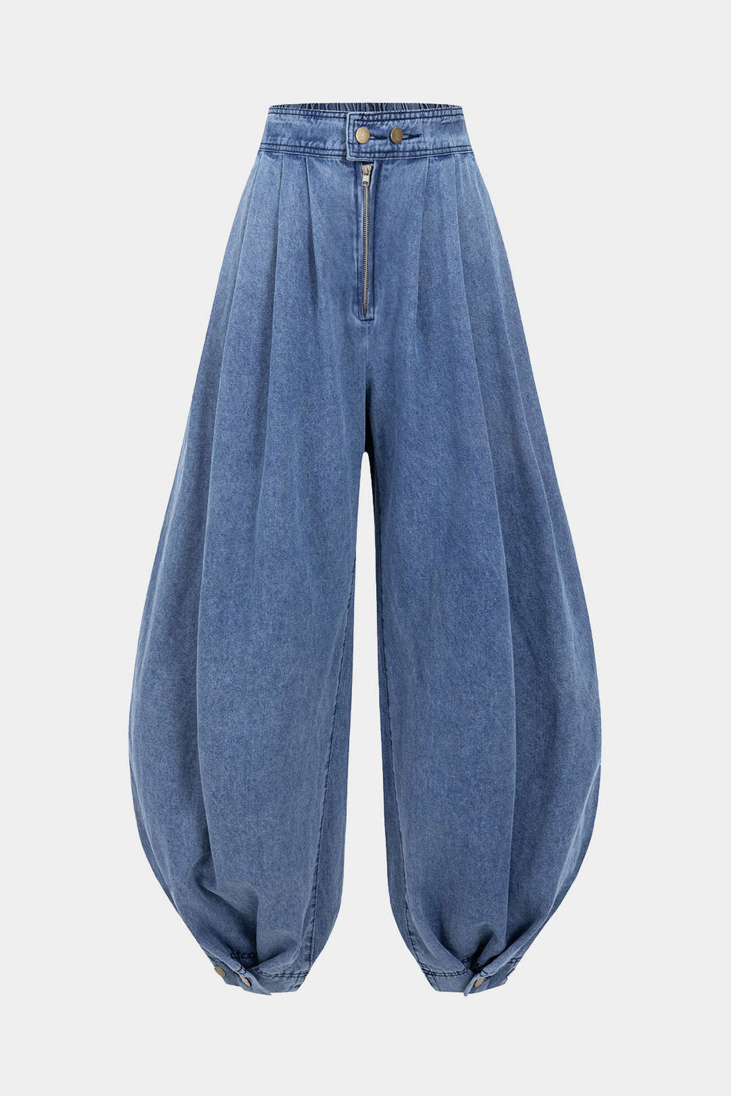 Denim High Waist Zipper Barrel Balloon Jeans