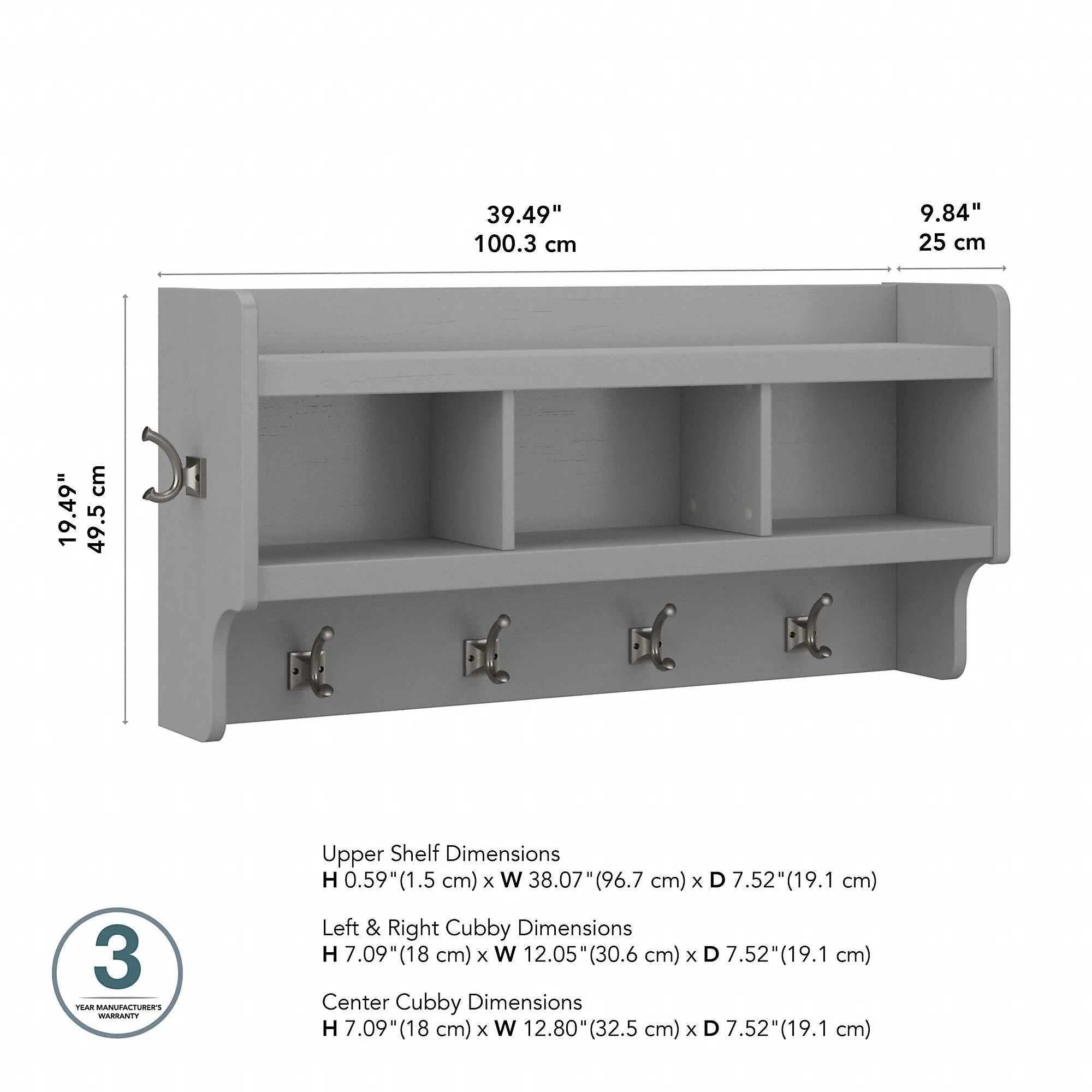 Woodland 40W Wall Mounted Coat Rack with Shelf by Bush Furniture
