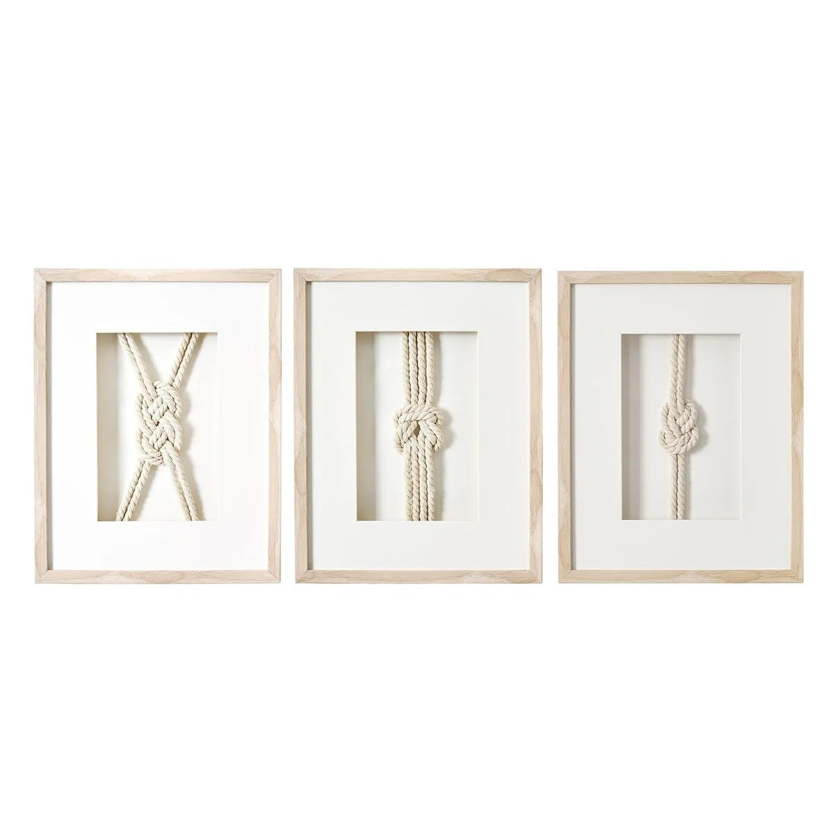 American Art Decor Naut Shore Framed Nautical Knots Wall Decor in Natural 3-piece set