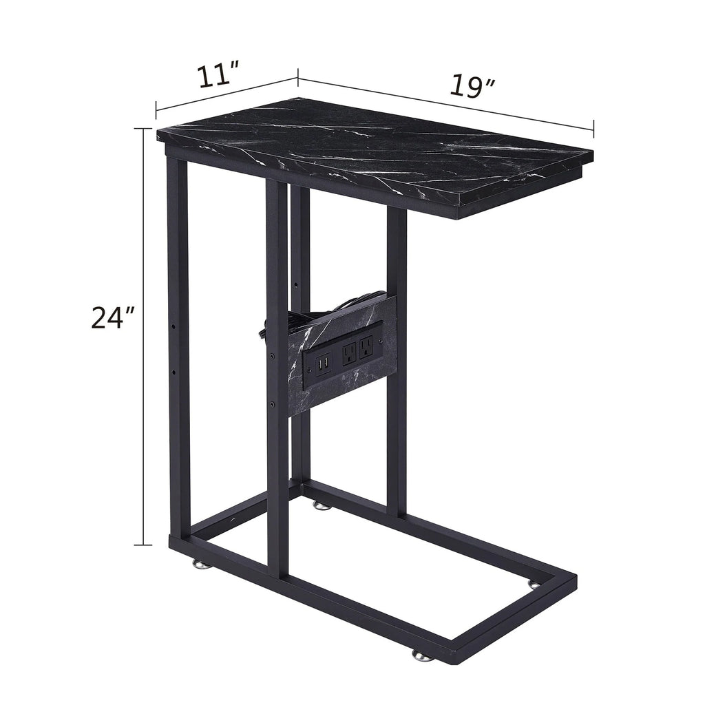 Javlergo Set of 2 C-Shaped Sofa Side Table, Small End Table for Living Room, Narrow Bedside/TV Tray Table