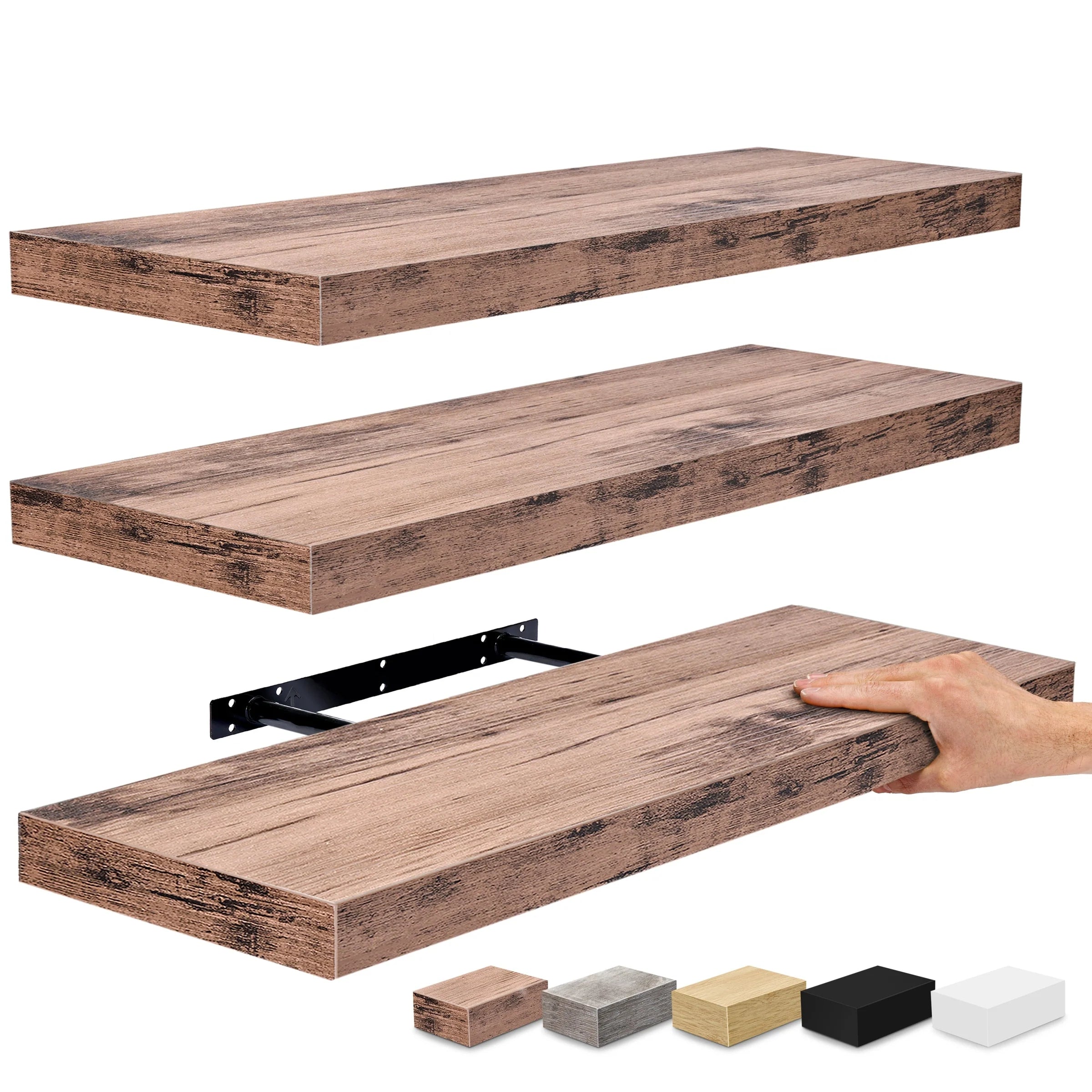 Sorbus Floating Wall Shelves Wood Wall Mounted Decor for Books and Storage with Invisible brackets - Set of 3
