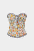 Scallop Edge Floral Print Tie-Up Corset Tube Top