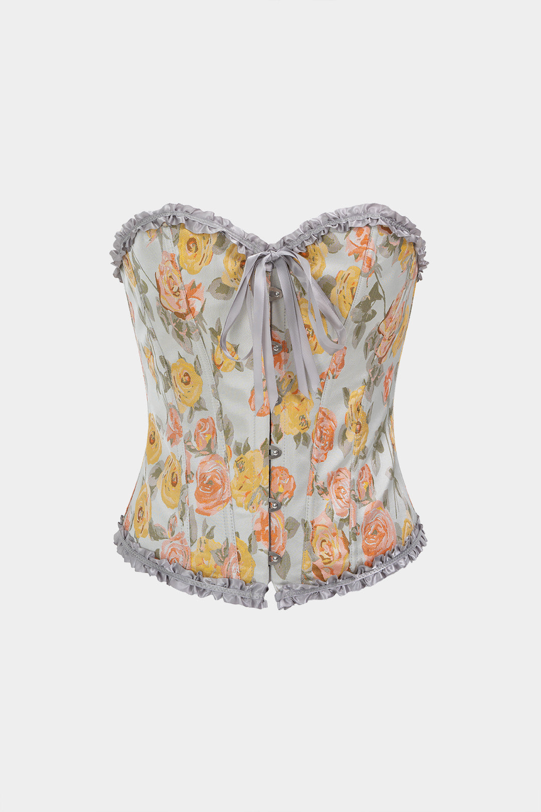 Scallop Edge Floral Print Tie-Up Corset Tube Top