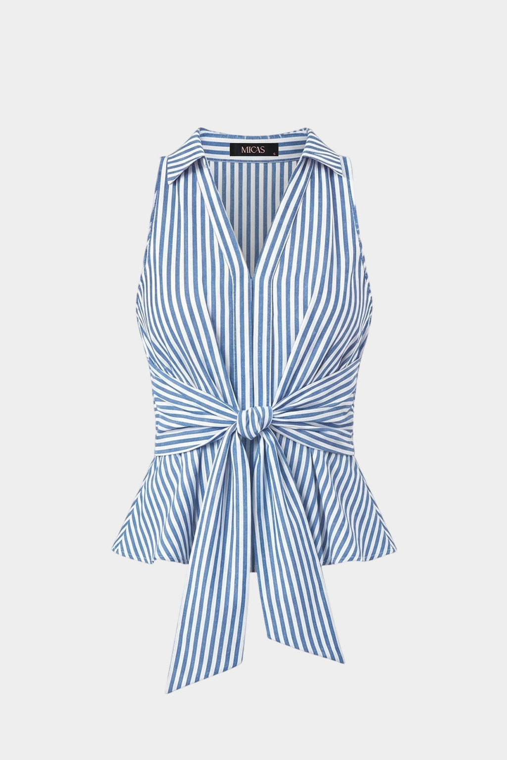 Striped Print Linen Knotted Tank Top