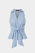 Striped Print Linen Knotted Tank Top