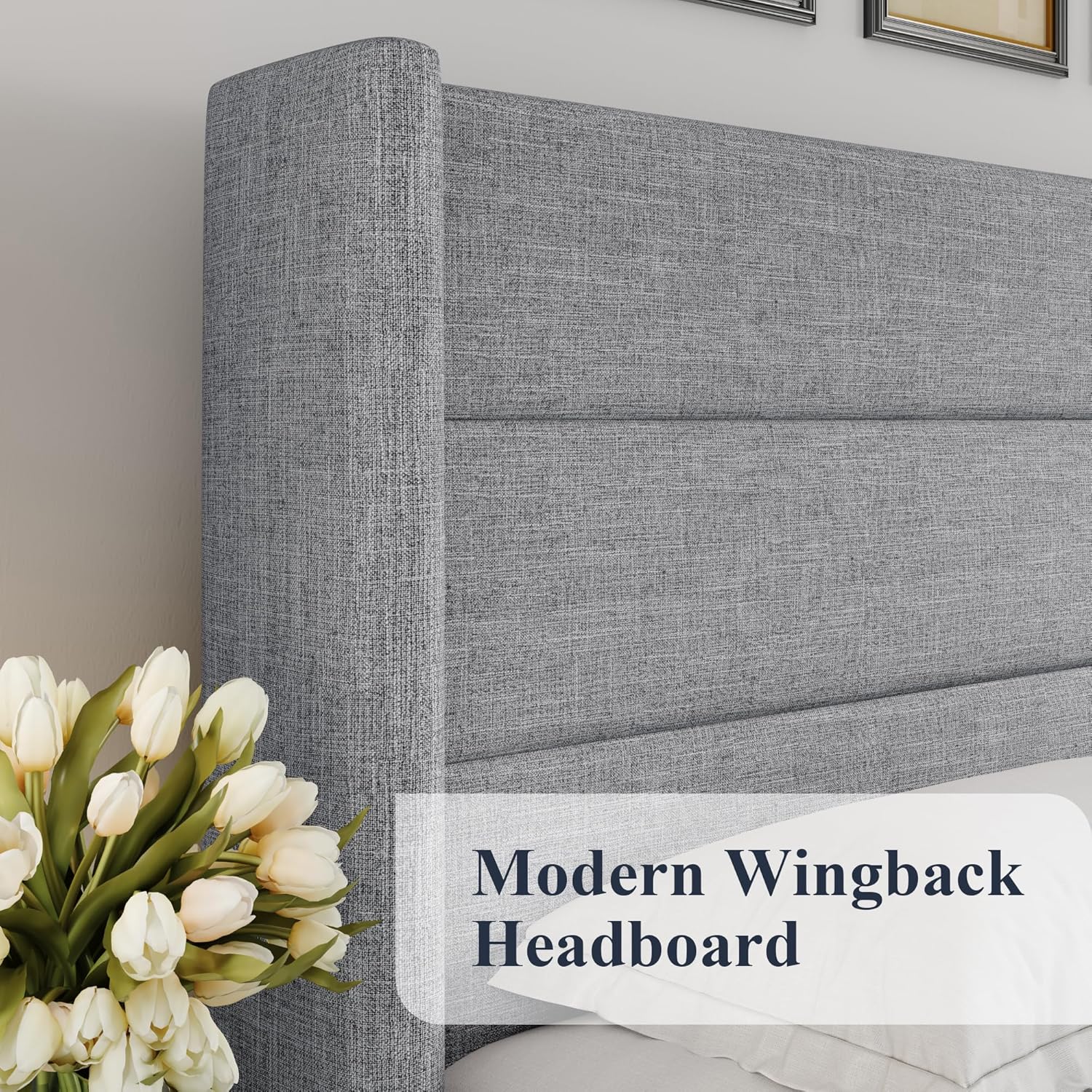 ALLEWIE Queen Size Lift Up Storage Bed with Wingback Headboard
