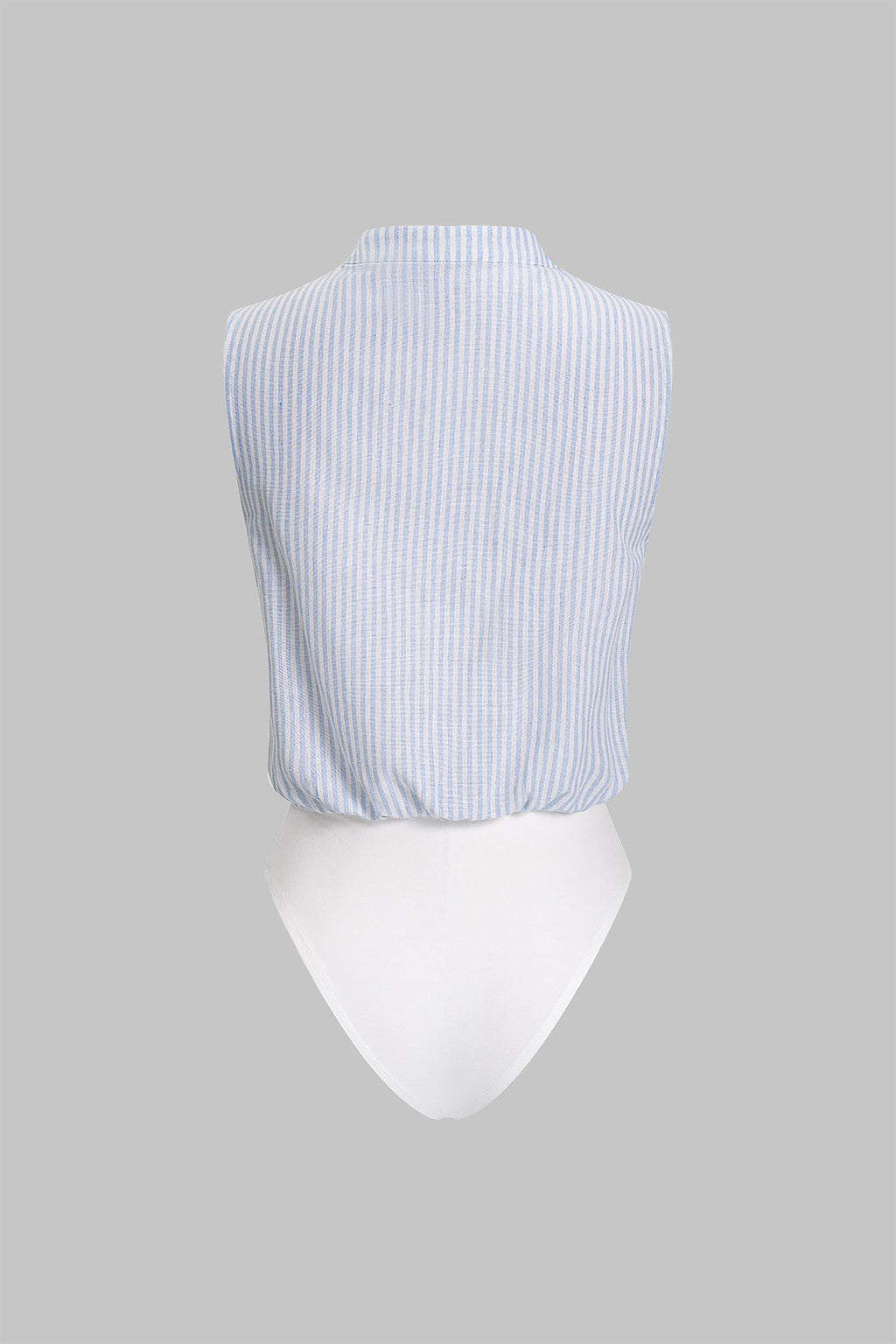 Stripes Print V-Neck Ruched Sleeveless Bodysuit