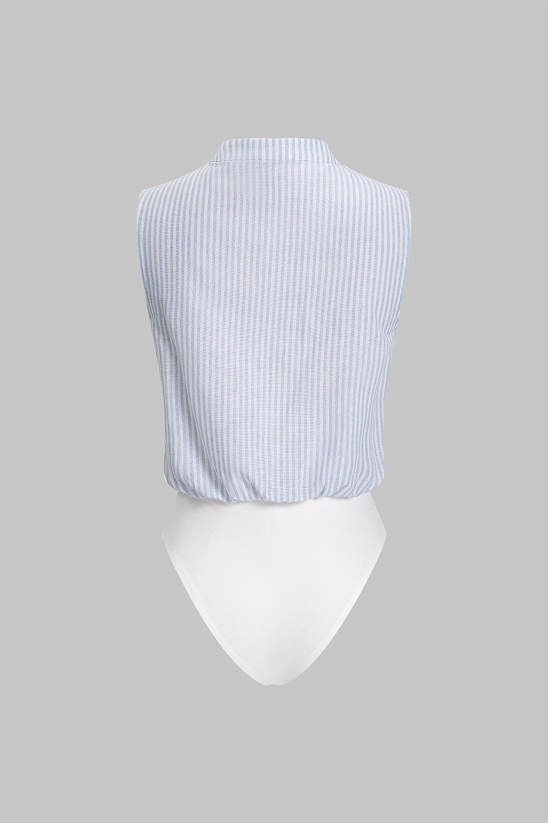 Stripes Print V-Neck Ruched Sleeveless Bodysuit