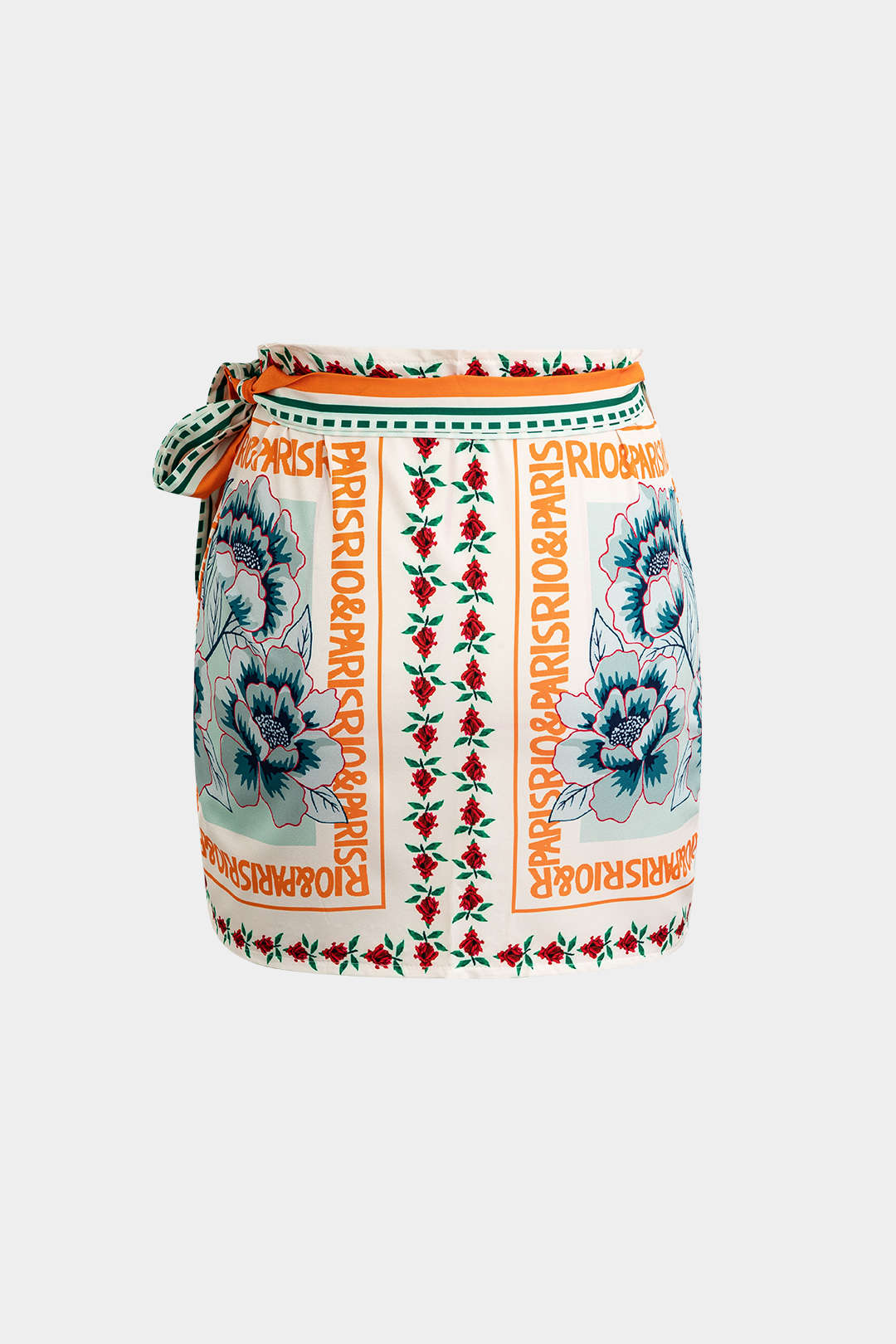 Retro Floral Print Knotted Wrap Mini Skirt