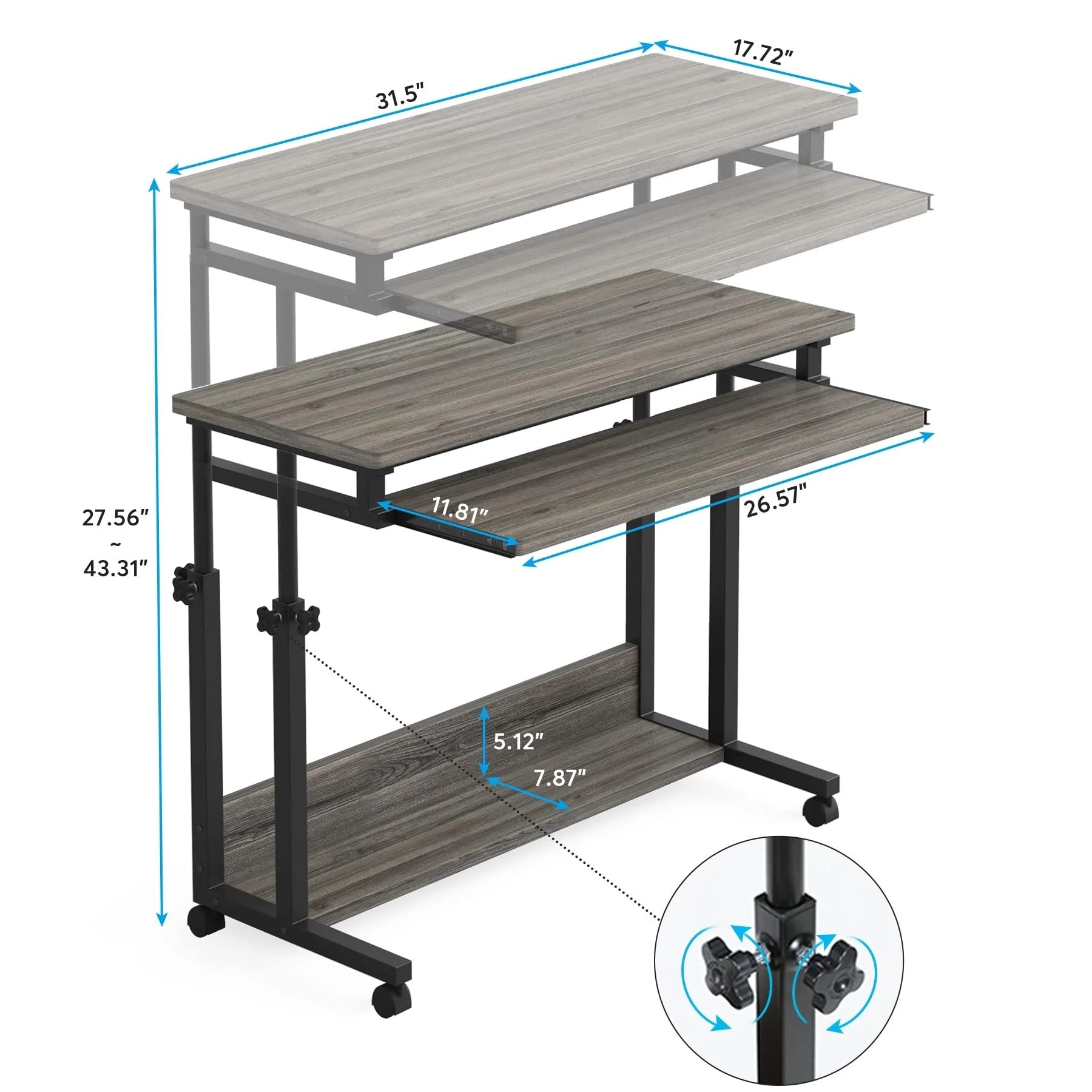 Portable Laptop Desk for Sofa and Bed, Height Adjustable Small Standing Table