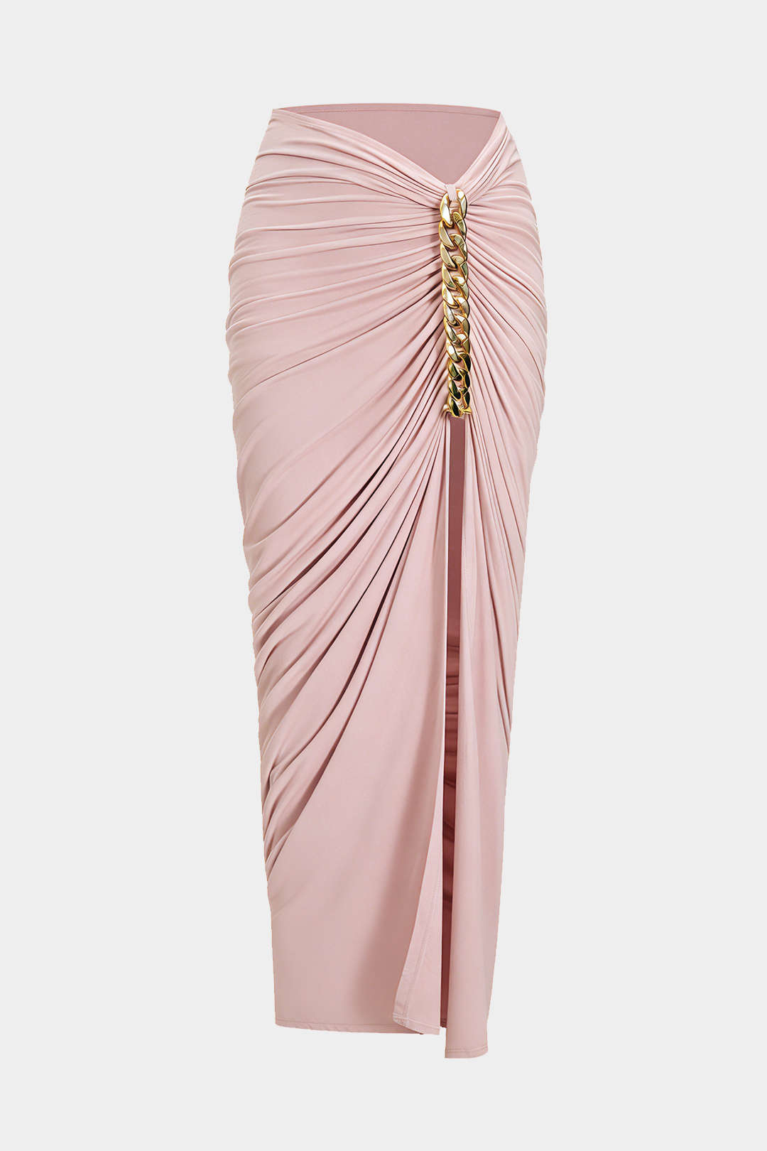 Asymmetrical Ruched Chain Side Slit Skirt