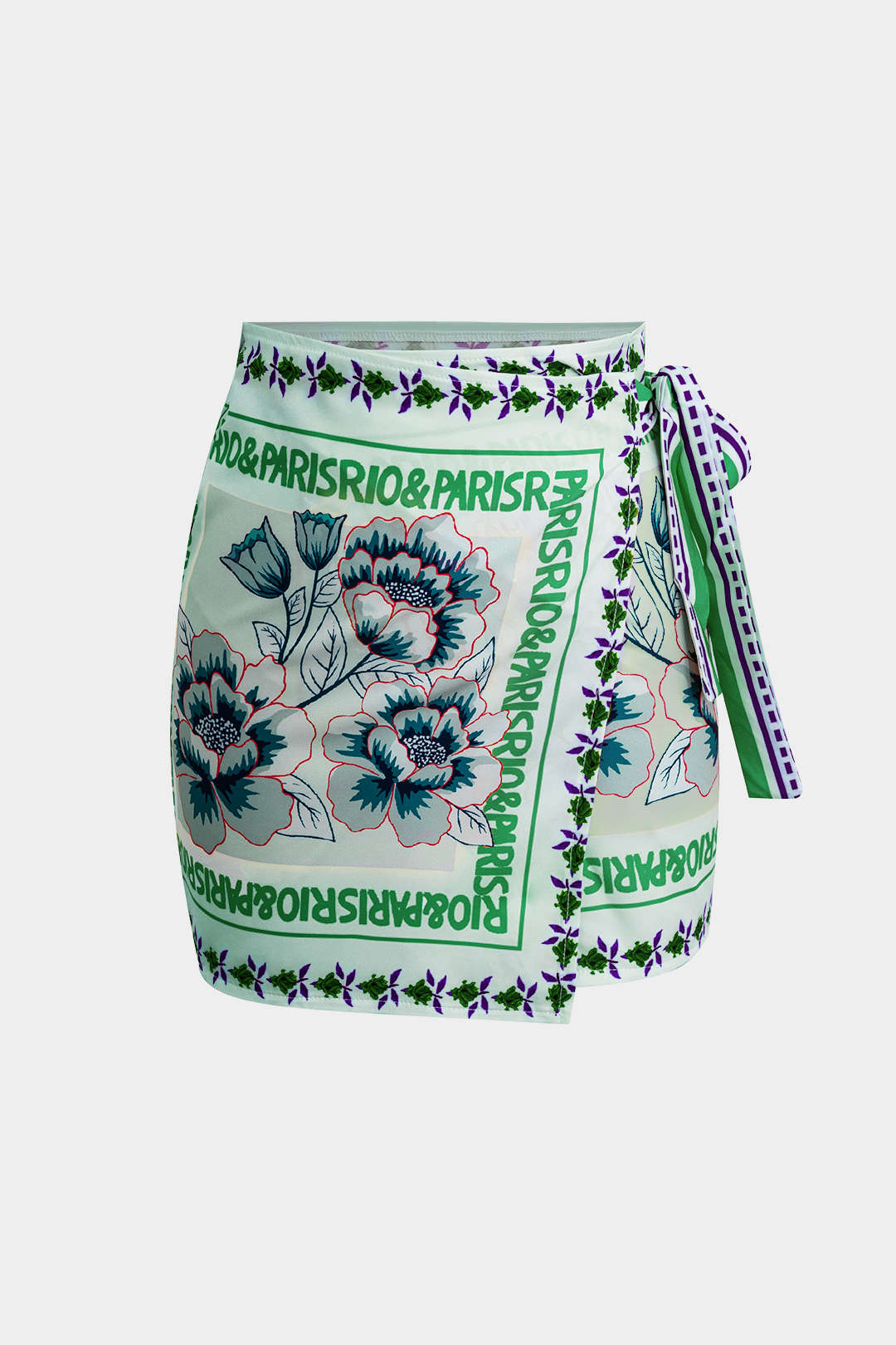 Retro Floral Print Knotted Wrap Mini Skirt