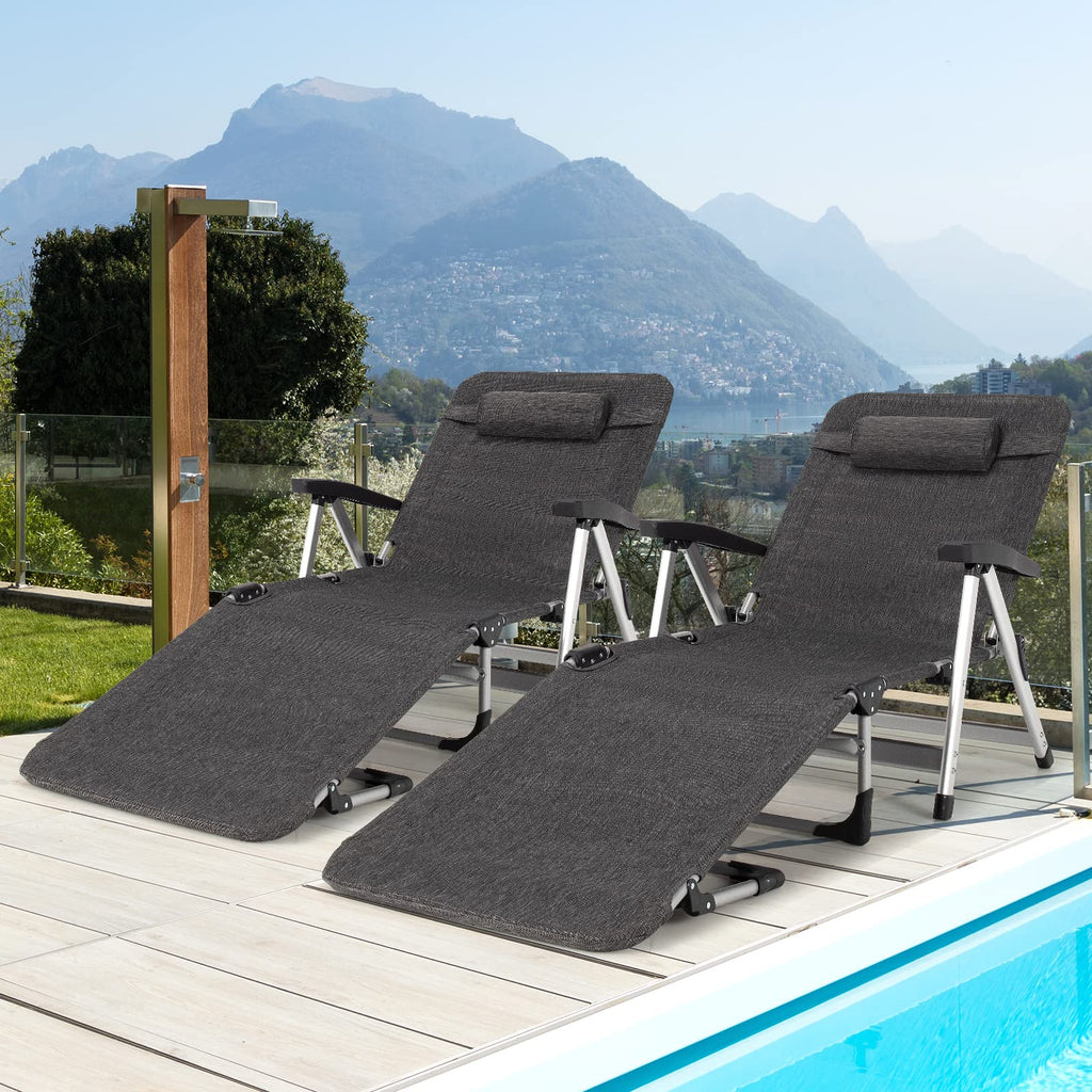 Chaise Lounge Chair, Folding Outdoor Patio Lounger with Cup Holder & Detachable Headrest