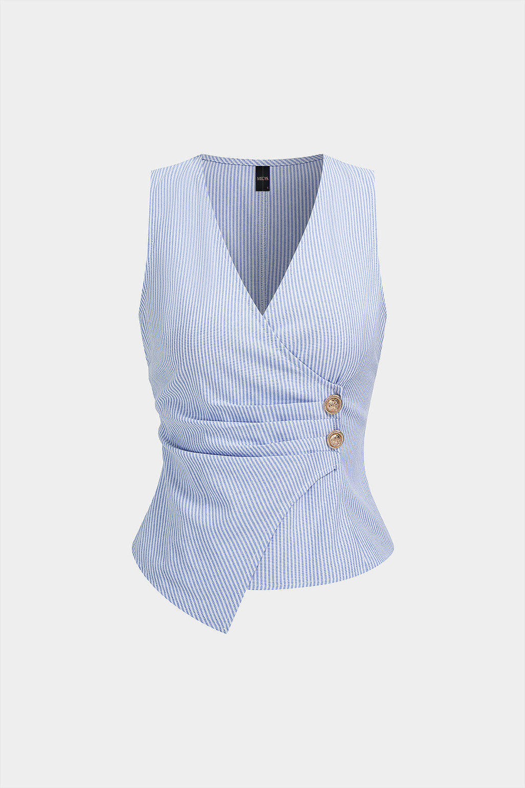 Stripes Print Ruched Button Asymmetrical Tank Top