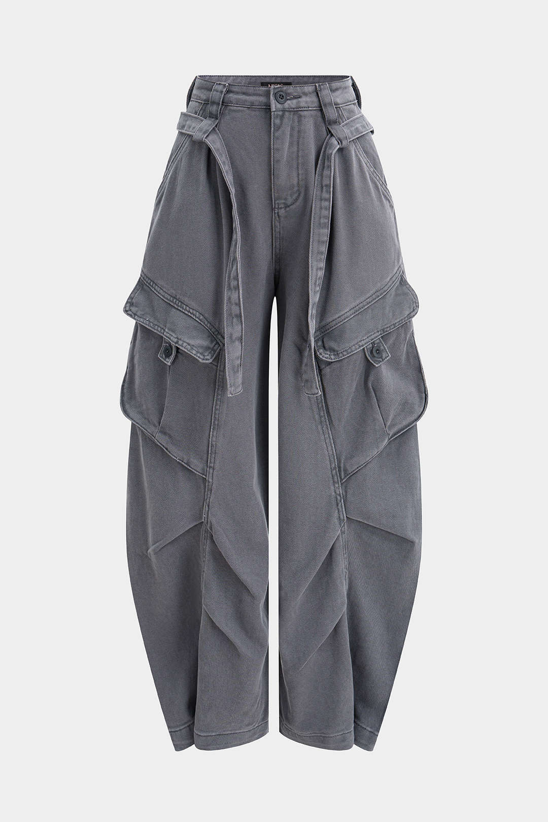 Denim Pocket Belted Wide Leg Jeans