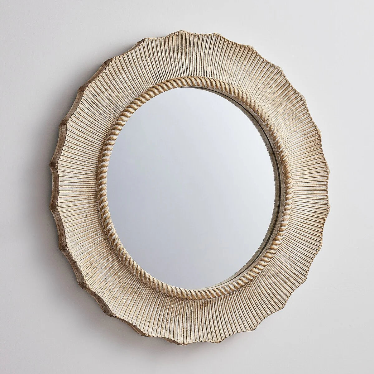 30-in Bohemian Beige Round Wooden Decorative Bathroom Vanity Wall Mirror