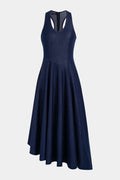Round Neck Asymmetrical Hem Ruched Sleeveless Dress