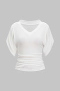 V-Neck Waist-Cinching Ruched T-Shirt