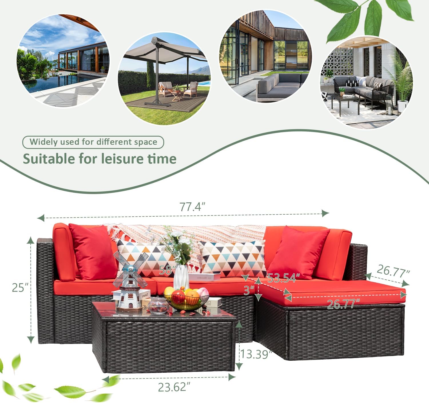 DEVOKO 5 Pieces All-Weather Patio Furniture Set with Cushions