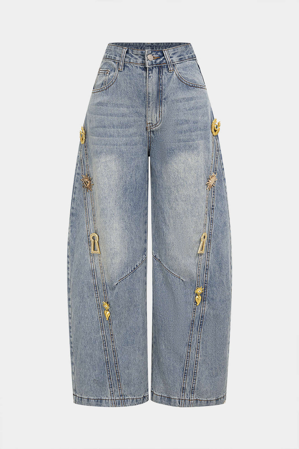 Denim Metallic Decor Wide Leg Jeans