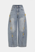 Denim Metallic Decor Wide Leg Jeans