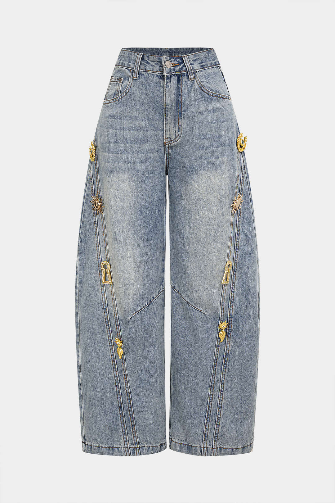 Denim Metallic Decor Wide Leg Jeans