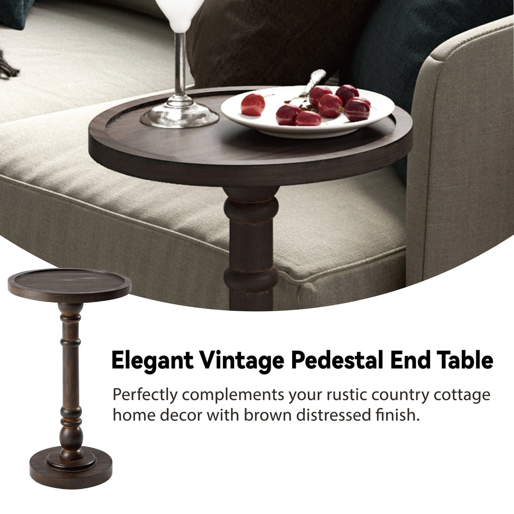 COZAYH Pedestal Small Drinking Table, Farmhouse Tray Top End Table, Distressed Finish, Traditional