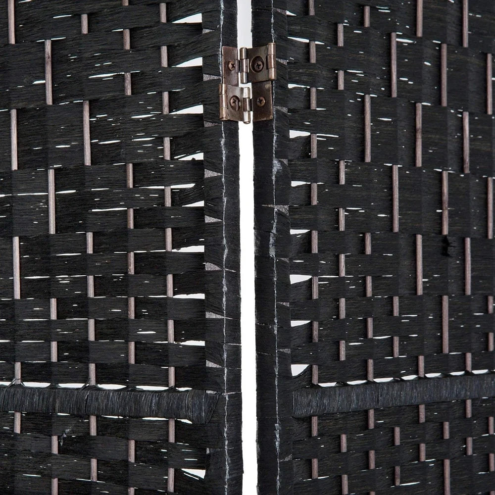 HomCom 6' Tall Wicker Weave Four Panel Room Divider Privacy Screen - Black Wood