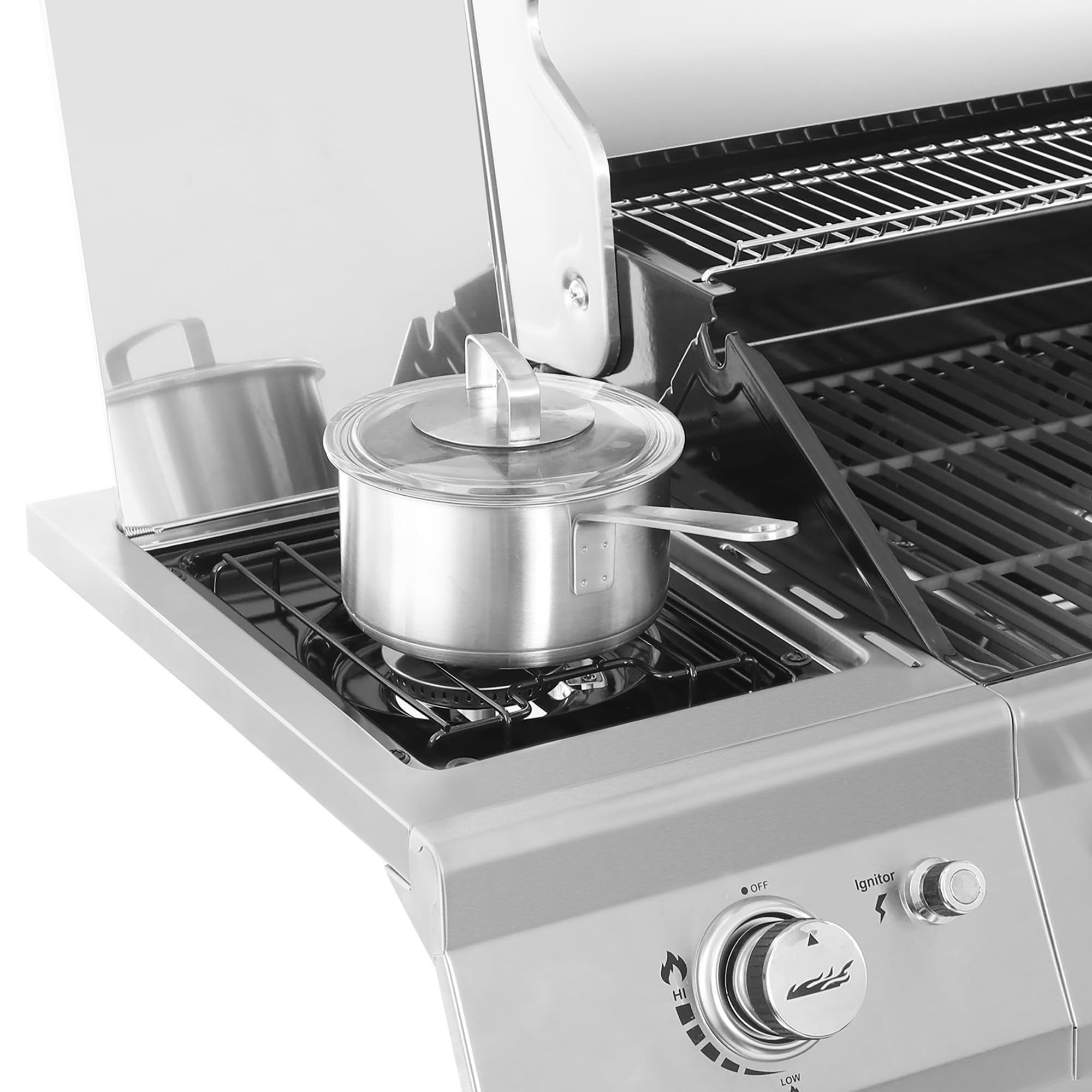 Stainless Steel Gas Grill, Premier 6-Burner Propane Grill with Sear Burner and Side Burner, 74,000 BTU, Cabinet Style, Outdoor BBQ Party Grill, Silver