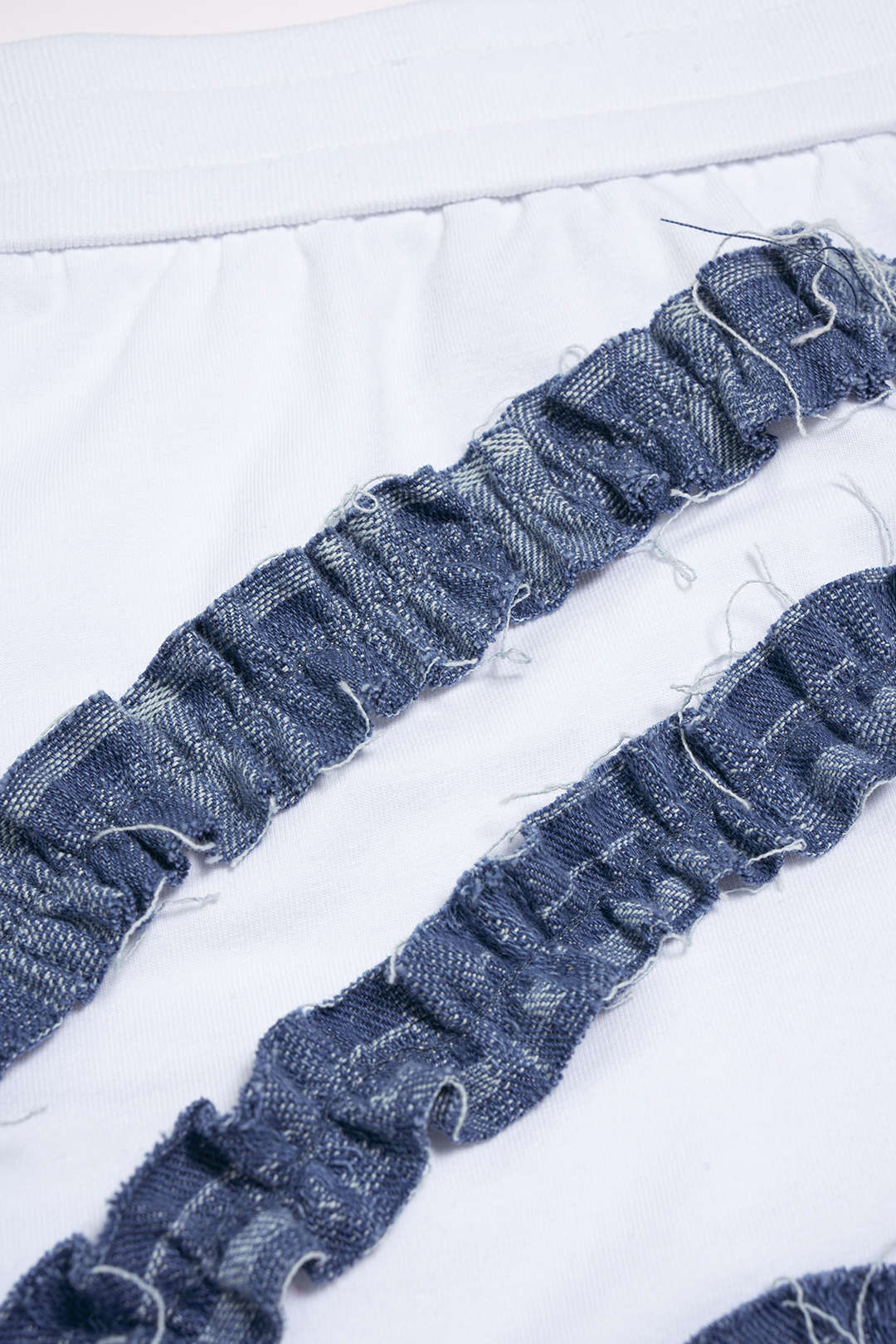 Patchwork Denim Ruched Asymmetrical Skirt