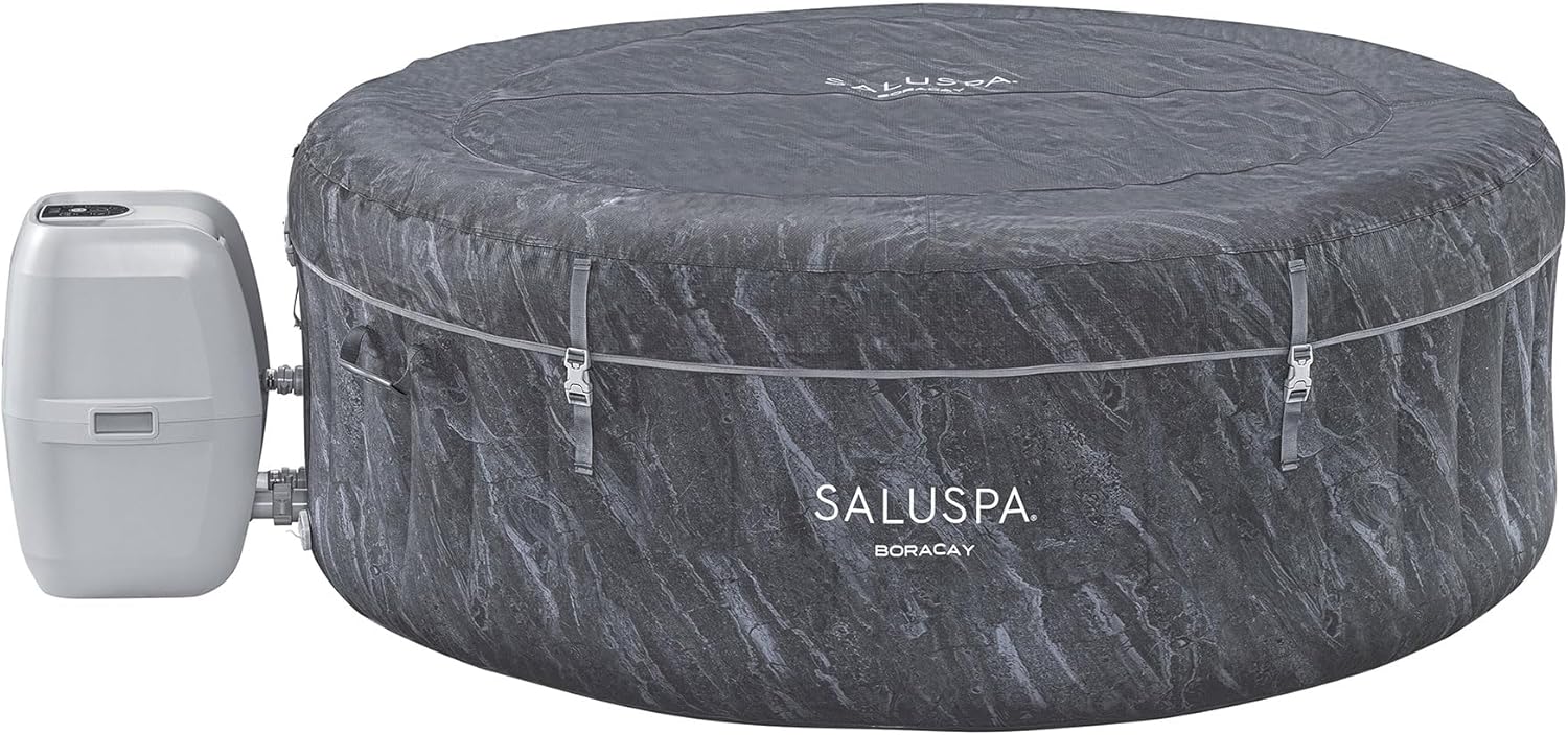 Large Round 2 to 4 Person Inflatable Hot Tub Portable Outdoor Spa with 120 AirJets and EnergySense Cover. Grey