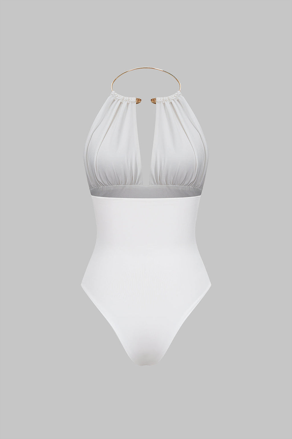 Metallic Decor Halter Neck Ruched Sleeveless Backless Bodysuit