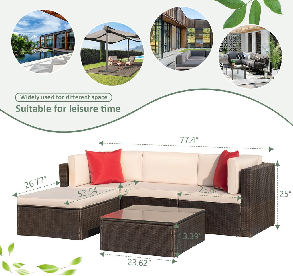 DEVOKO 5 Pieces All-Weather Patio Furniture Set with Cushions