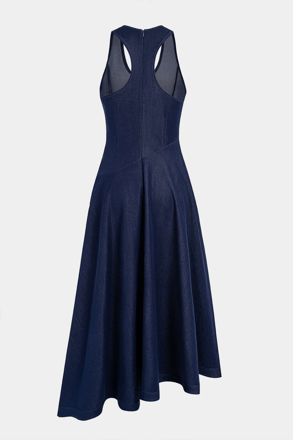 Round Neck Asymmetrical Hem Ruched Sleeveless Dress