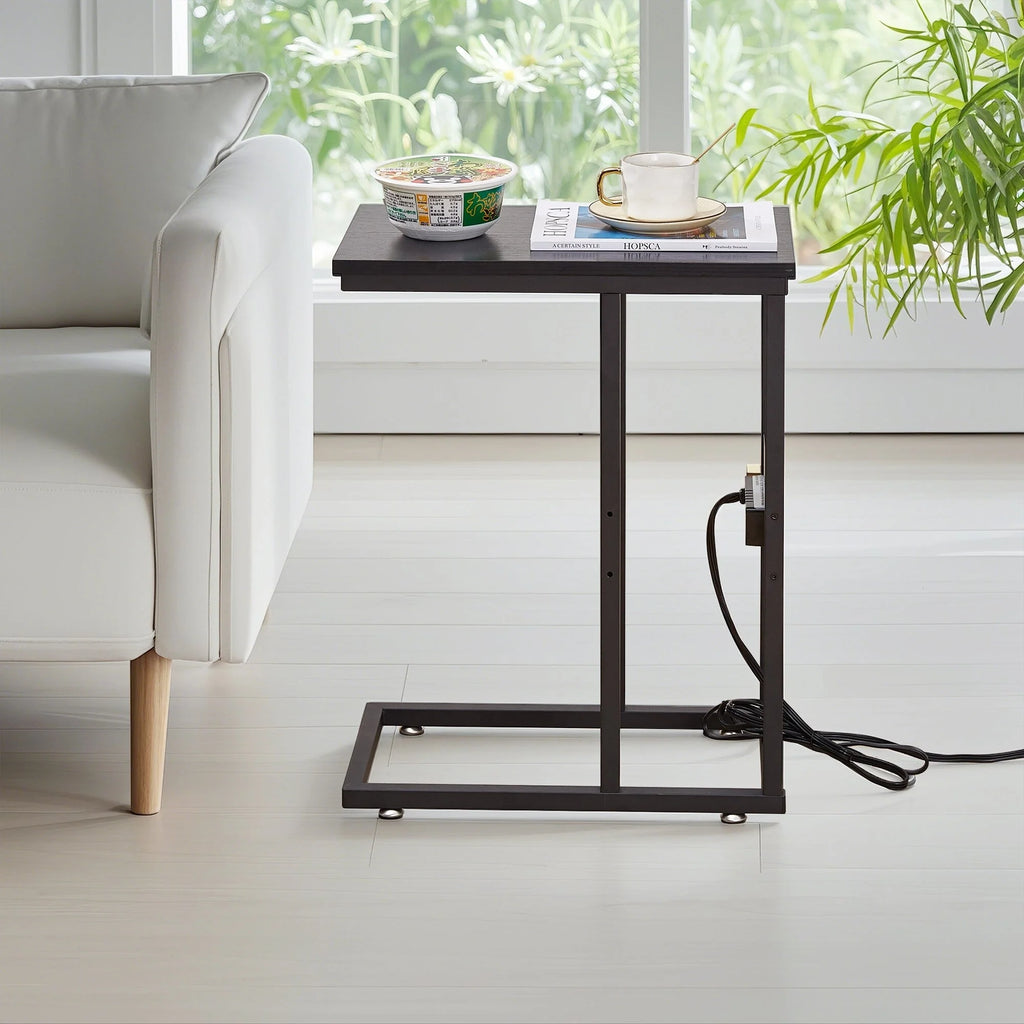 Javlergo Set of 2 C-Shaped Sofa Side Table, Small End Table for Living Room, Narrow Bedside/TV Tray Table