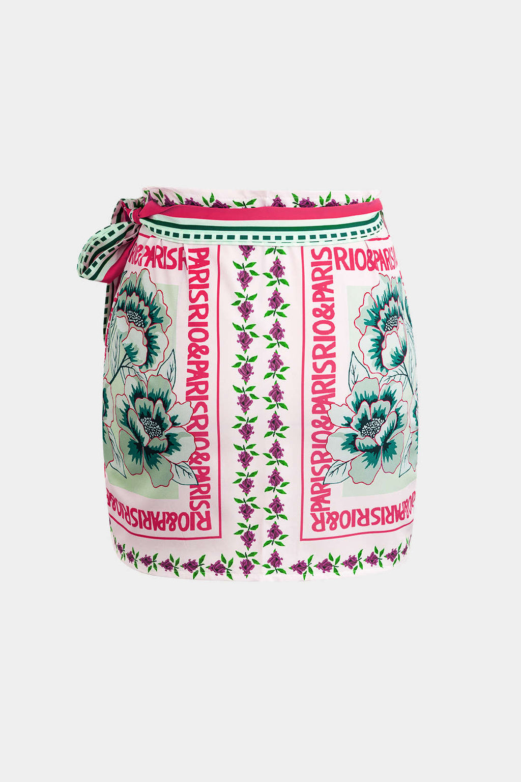 Retro Floral Print Knotted Wrap Mini Skirt