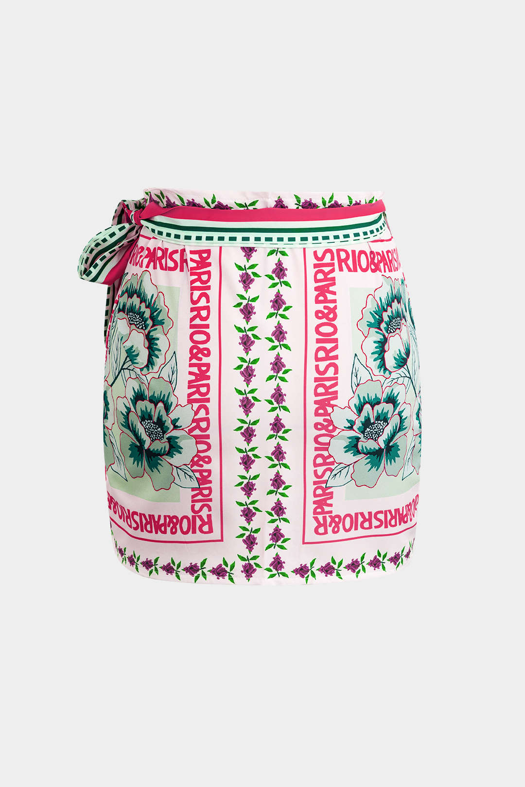 Retro Floral Print Knotted Wrap Mini Skirt