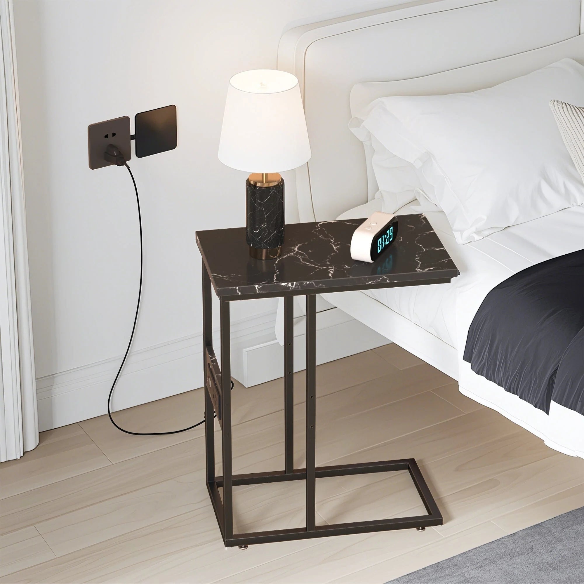 Javlergo Set of 2 C-Shaped Sofa Side Table, Small End Table for Living Room, Narrow Bedside/TV Tray Table