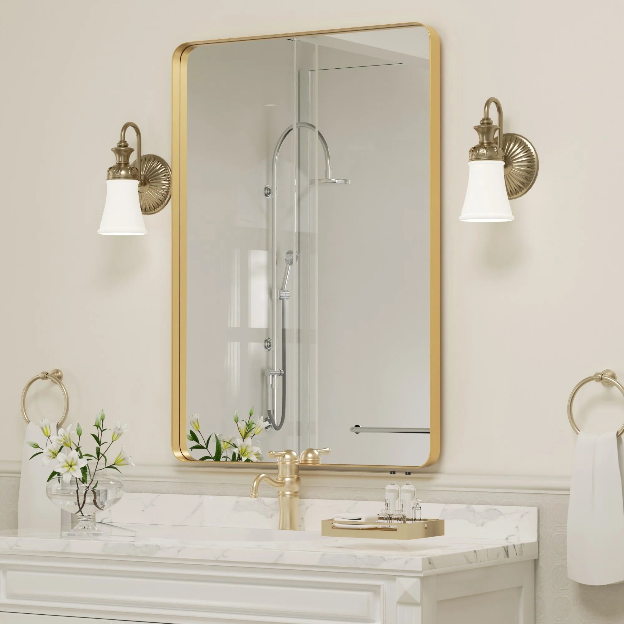 Wall Mirror Vanity Mirror Bathroom Mirror with Round Corner (1 Piece)
